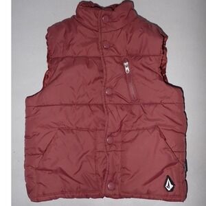 Volcom Kids Rust Red Quilted Puffer Vest Snap Front Mock Neck Size 2T